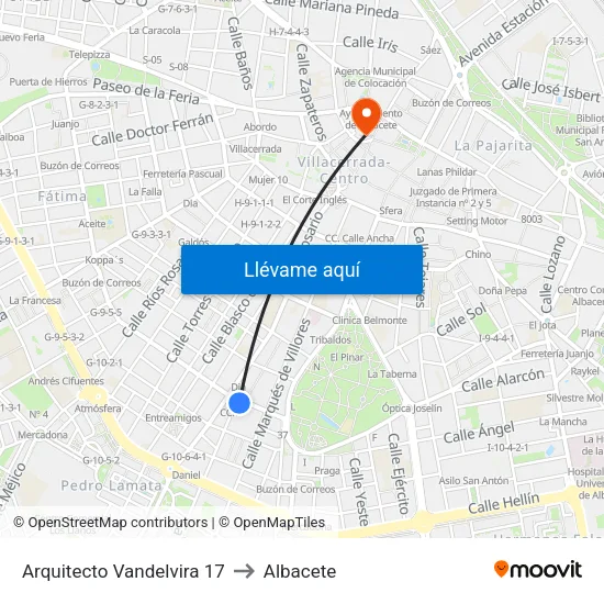 Arquitecto Vandelvira 17 to Albacete map