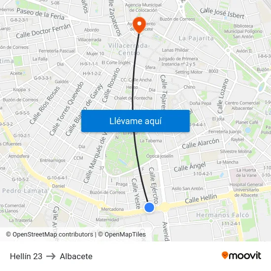 Hellín 23 to Albacete map