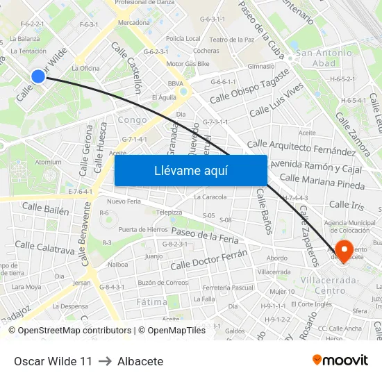 Oscar Wilde 11 to Albacete map