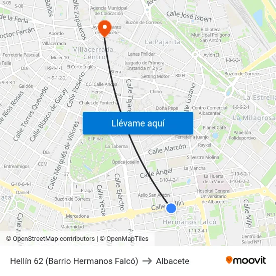 Hellín 62 (Barrio Hermanos Falcó) to Albacete map