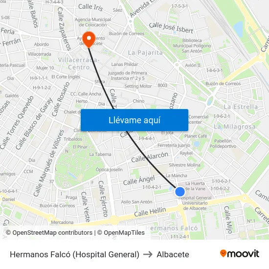 Hermanos Falcó (Hospital General) to Albacete map
