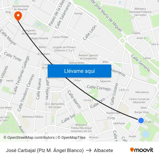 José Carbajal (Plz M. Ángel Blanco) to Albacete map