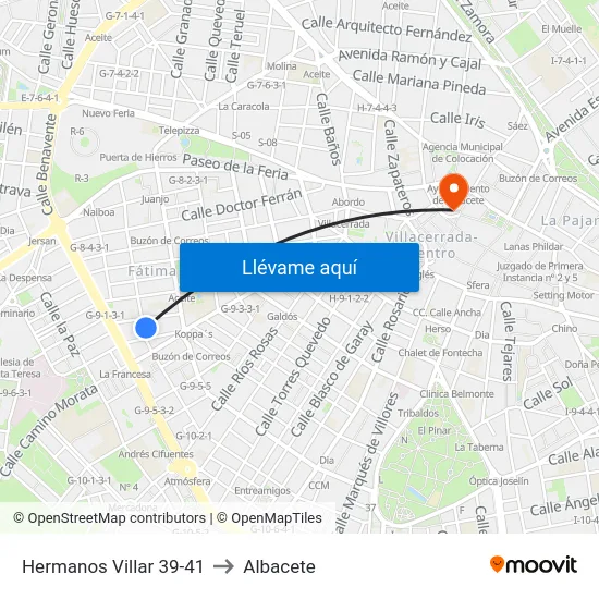 Hermanos Villar 39-41 to Albacete map