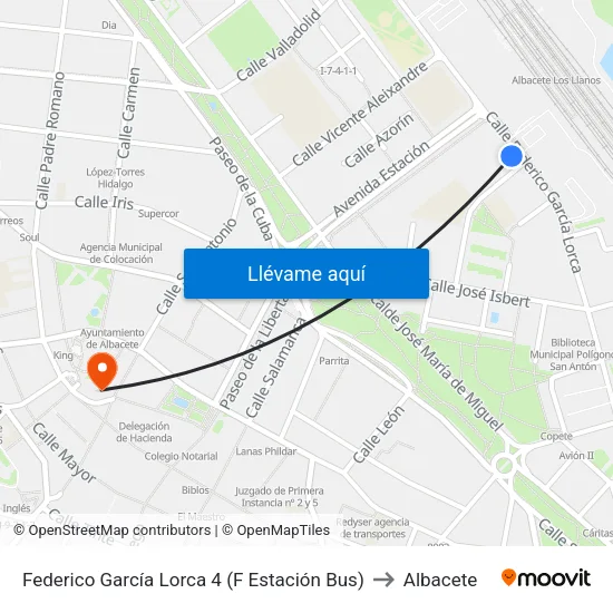 Federico García Lorca 4 (F Estación Bus) to Albacete map