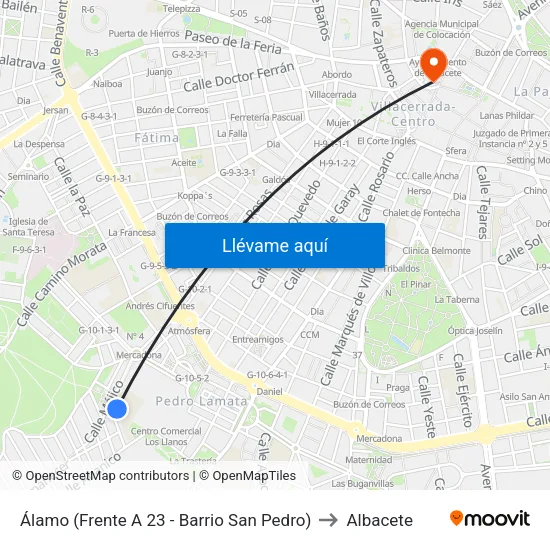 Álamo (Frente A 23 - Barrio San Pedro) to Albacete map