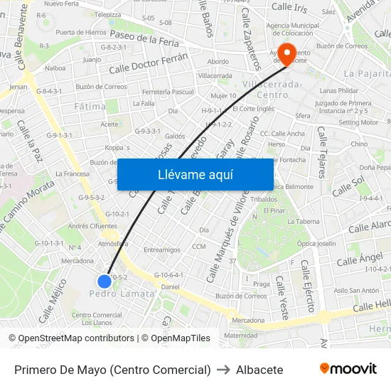 Primero De Mayo (Centro Comercial) to Albacete map
