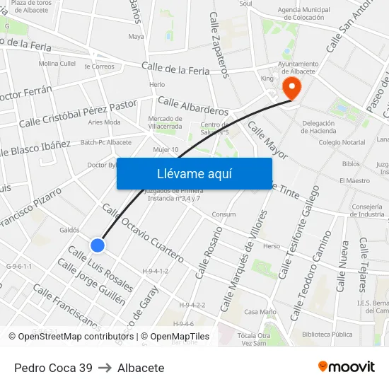Pedro Coca 39 to Albacete map
