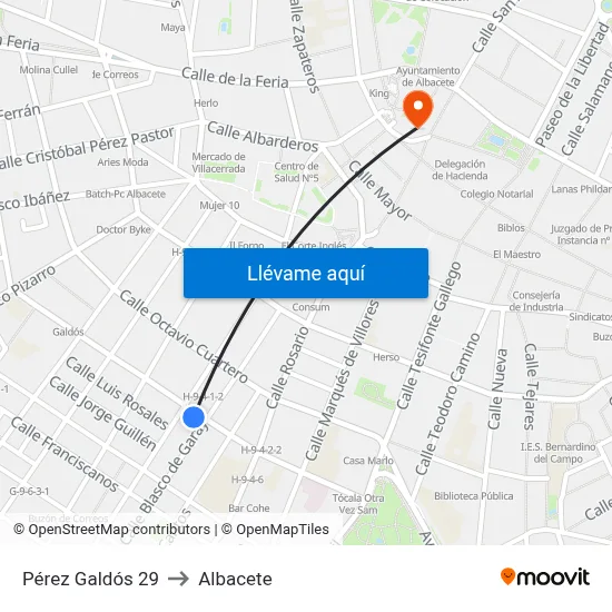 Pérez Galdós 29 to Albacete map
