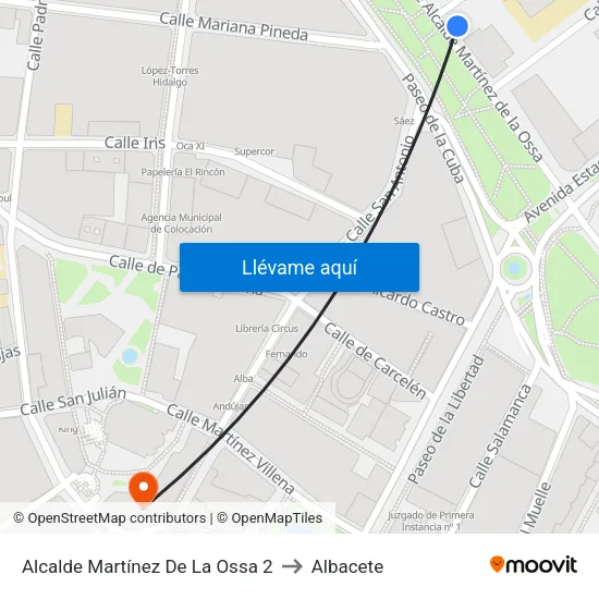 Alcalde Martínez De La Ossa 2 to Albacete map