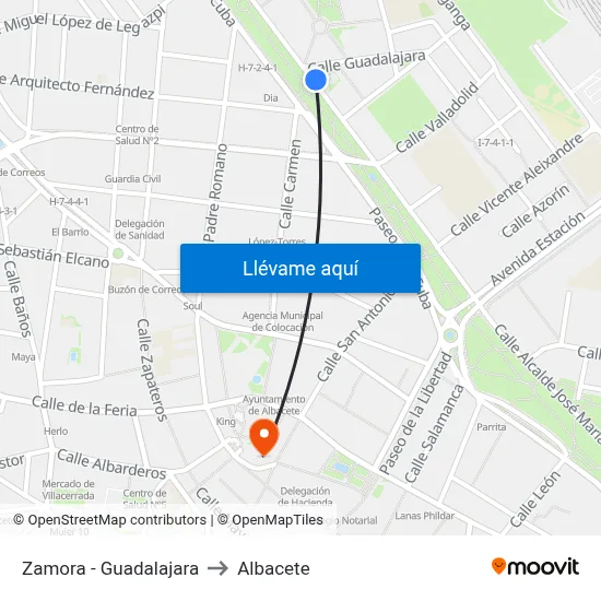 Zamora - Guadalajara to Albacete map