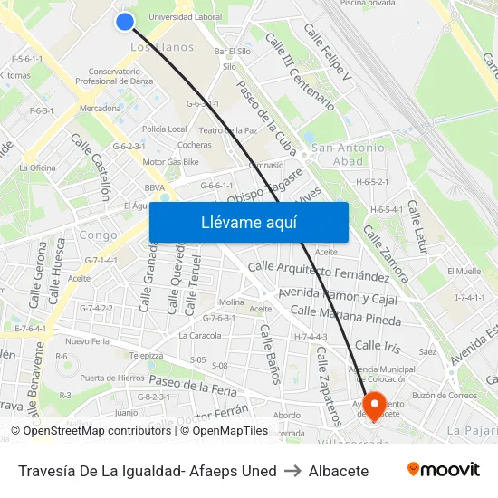 Travesía De La Igualdad- Afaeps Uned to Albacete map