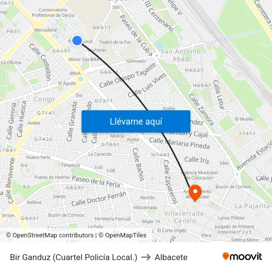 Bir Ganduz (Cuartel Policía Local.) to Albacete map