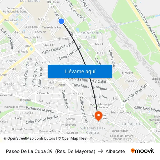 Paseo De La Cuba 39  (Res. De Mayores) to Albacete map