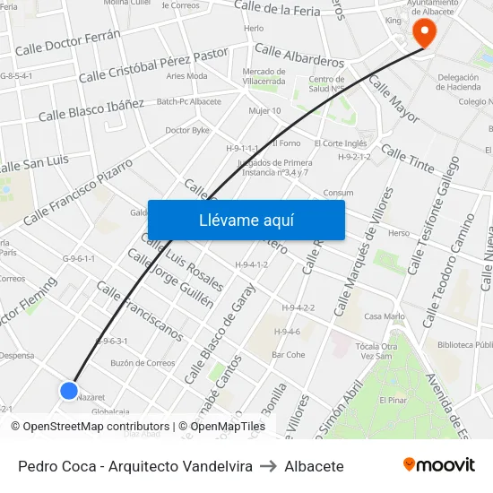 Pedro Coca - Arquitecto Vandelvira to Albacete map