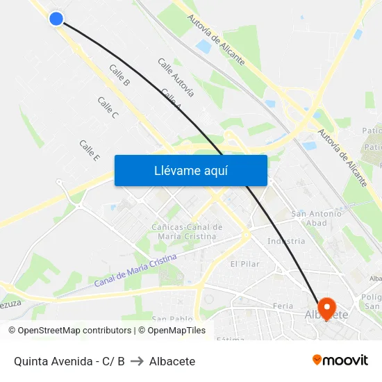 Quinta Avenida - C/ B to Albacete map