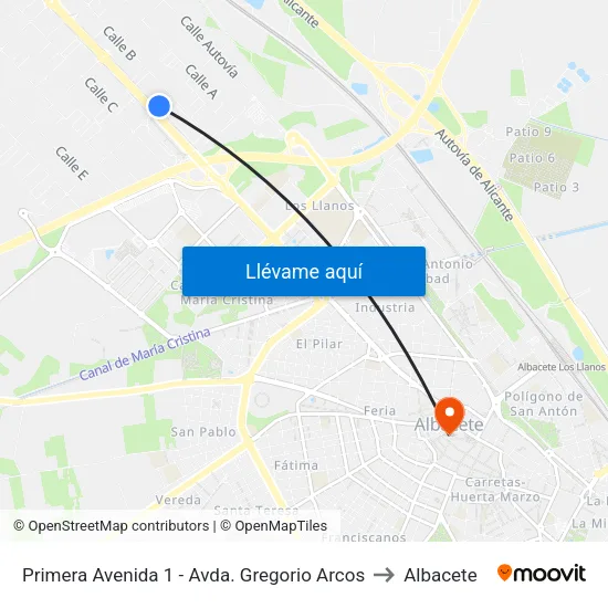 Primera Avenida 1 - Avda. Gregorio Arcos to Albacete map
