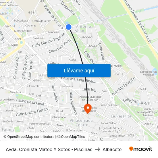 Avda. Cronista Mateo Y Sotos - Piscinas to Albacete map