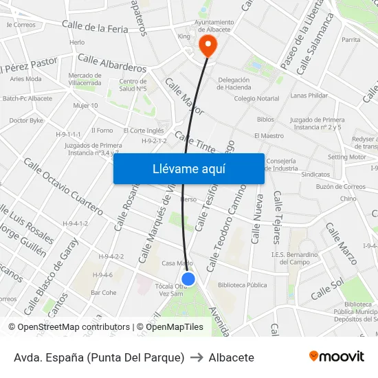 Avda. España (Punta Del Parque) to Albacete map