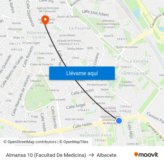 Almansa 10 (Facultad De Medicina) to Albacete map