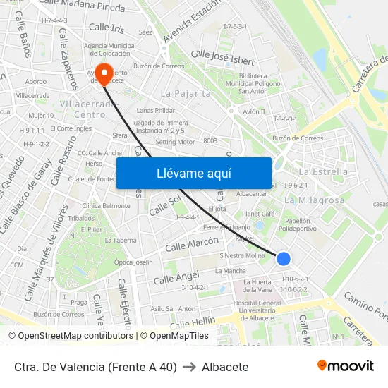 Ctra. De Valencia (Frente A 40) to Albacete map
