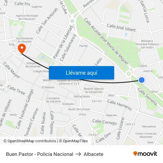 Buen Pastor - Policía Nacional to Albacete map