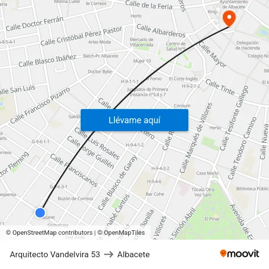 Arquitecto Vandelvira 53 to Albacete map