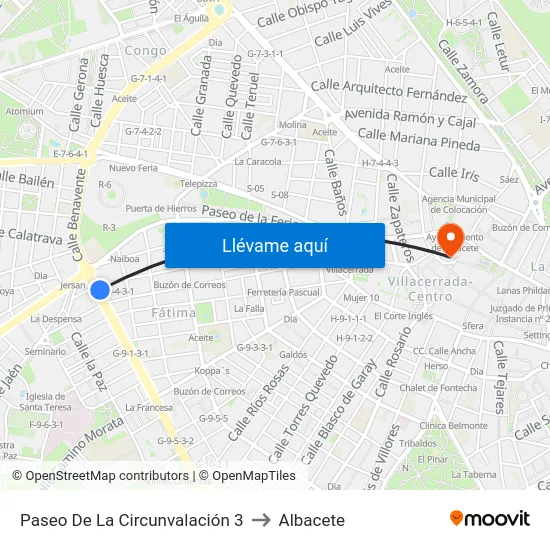 Paseo De La Circunvalación 3 to Albacete map