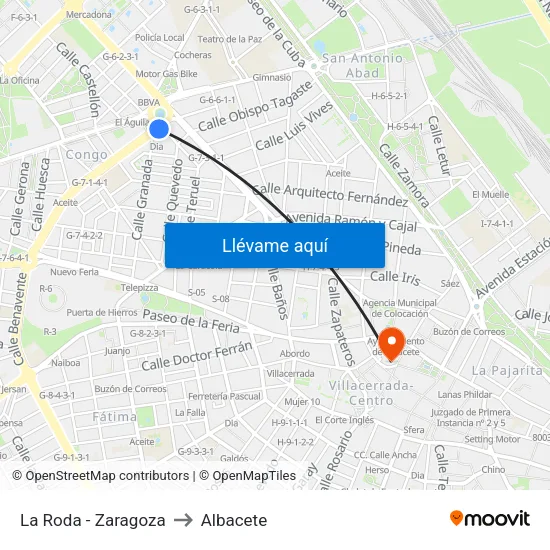 La Roda - Zaragoza to Albacete map
