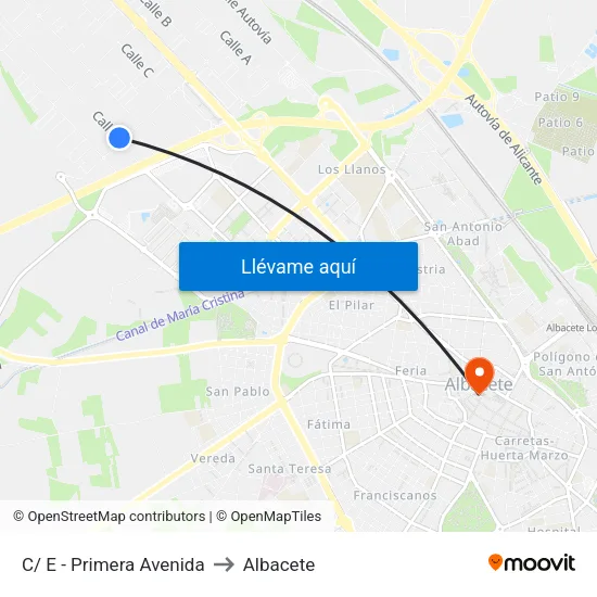 C/ E - Primera Avenida to Albacete map