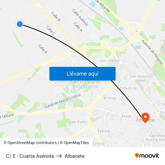 C/ E - Cuarta Avenida to Albacete map
