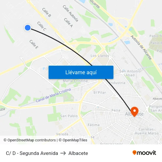 C/ D - Segunda Avenida to Albacete map