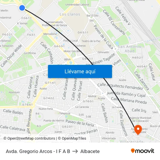 Avda. Gregorio Arcos - I F A B to Albacete map