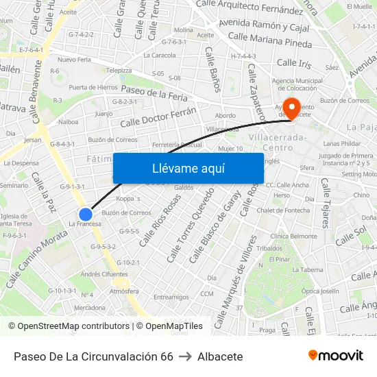 Paseo De La Circunvalación 66 to Albacete map