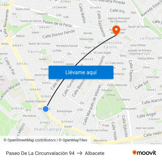 Paseo De La Circunvalación 94 to Albacete map