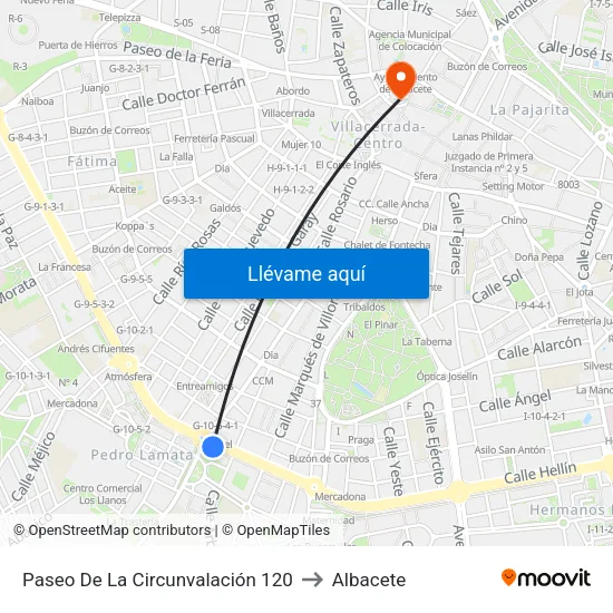 Paseo De La Circunvalación 120 to Albacete map