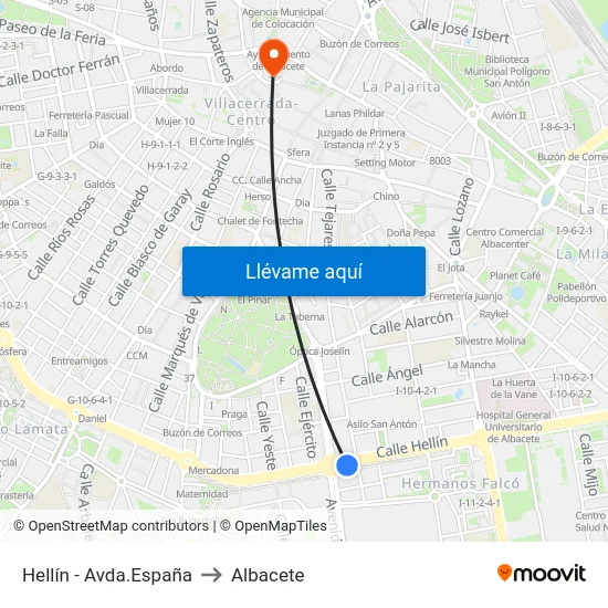 Hellín - Avda.España to Albacete map