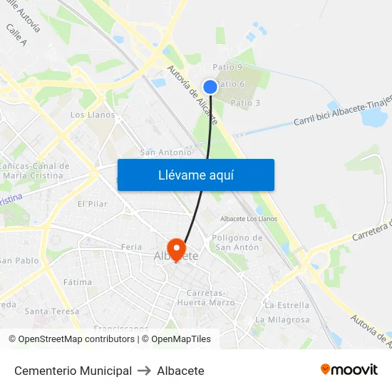 Cementerio Municipal to Albacete map
