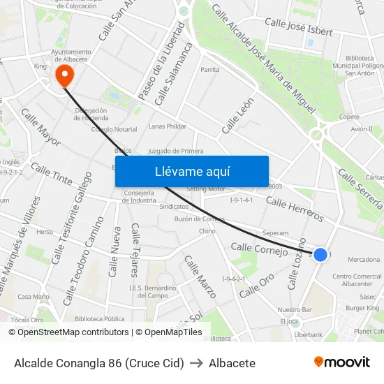 Alcalde Conangla 86 (Cruce Cid) to Albacete map