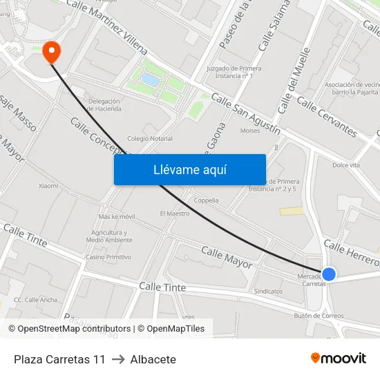Plaza Carretas 11 to Albacete map