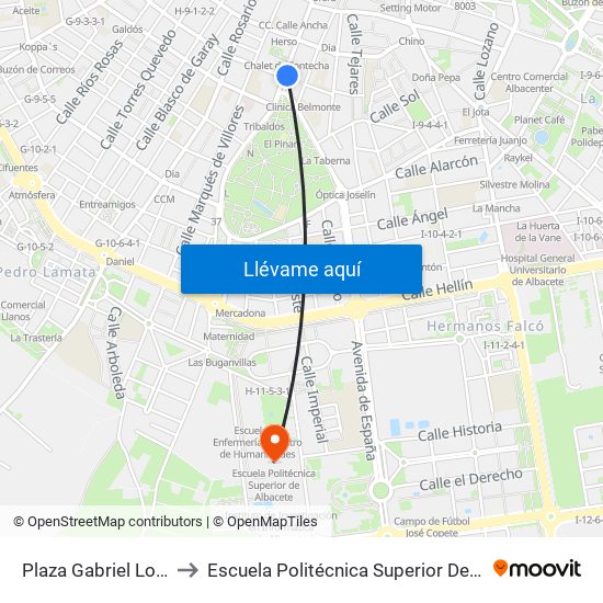 Plaza Gabriel Lodares to Escuela Politécnica Superior De Albacete map