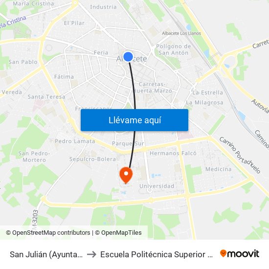 San Julián (Ayuntamiento) to Escuela Politécnica Superior De Albacete map