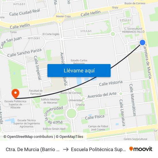 Ctra. De Murcia (Barrio Hermanos Falcó) to Escuela Politécnica Superior De Albacete map