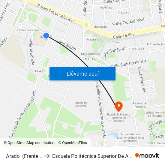 Arado  (Frente 56) to Escuela Politécnica Superior De Albacete map