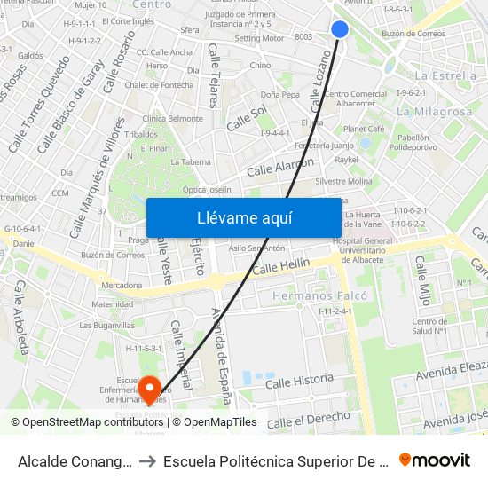 Alcalde Conangla 52 to Escuela Politécnica Superior De Albacete map