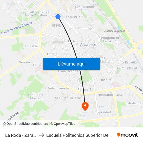 La Roda - Zaragoza to Escuela Politécnica Superior De Albacete map