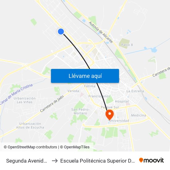 Segunda Avenida - C/ C to Escuela Politécnica Superior De Albacete map