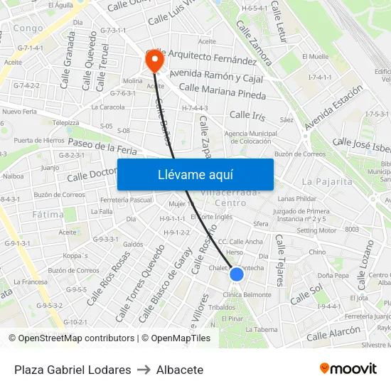 Plaza Gabriel Lodares to Albacete map