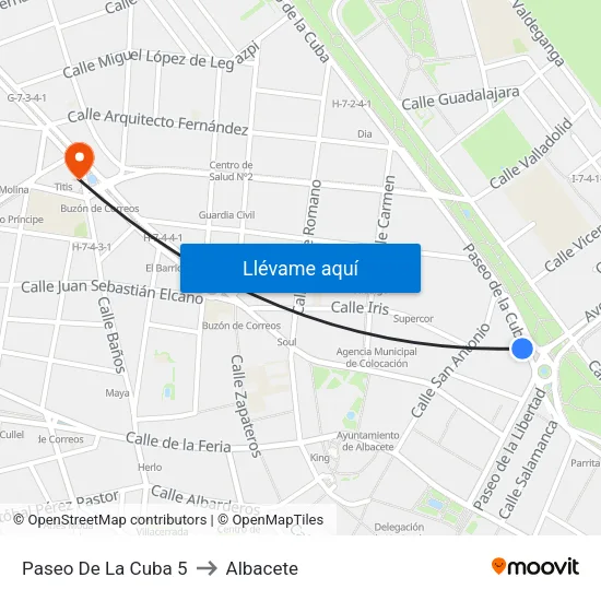 Paseo De La Cuba 5 to Albacete map