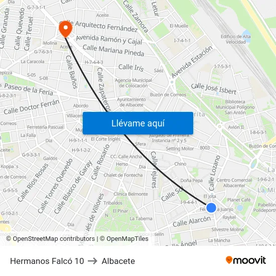 Hermanos Falcó 10 to Albacete map