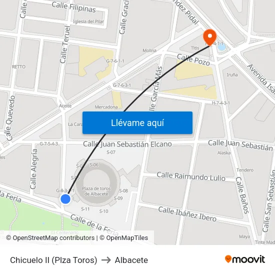 Chicuelo II (Plza Toros) to Albacete map